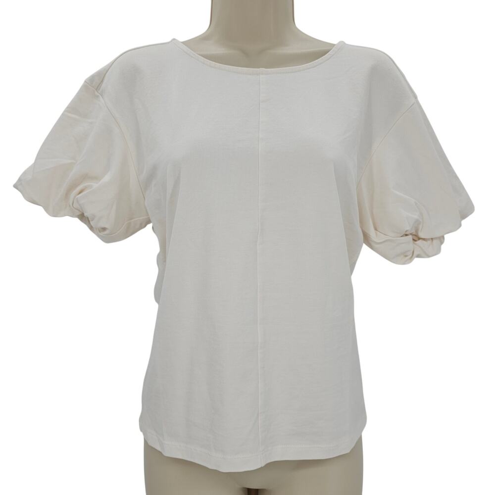 J. Crew Womans size S Vintage Rib Rosette T-Shirt Puff Sleeve Cream BY422 NEW